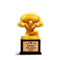 Carried the League fantasy football trophy: a gold figure on one knee holding a football overhead