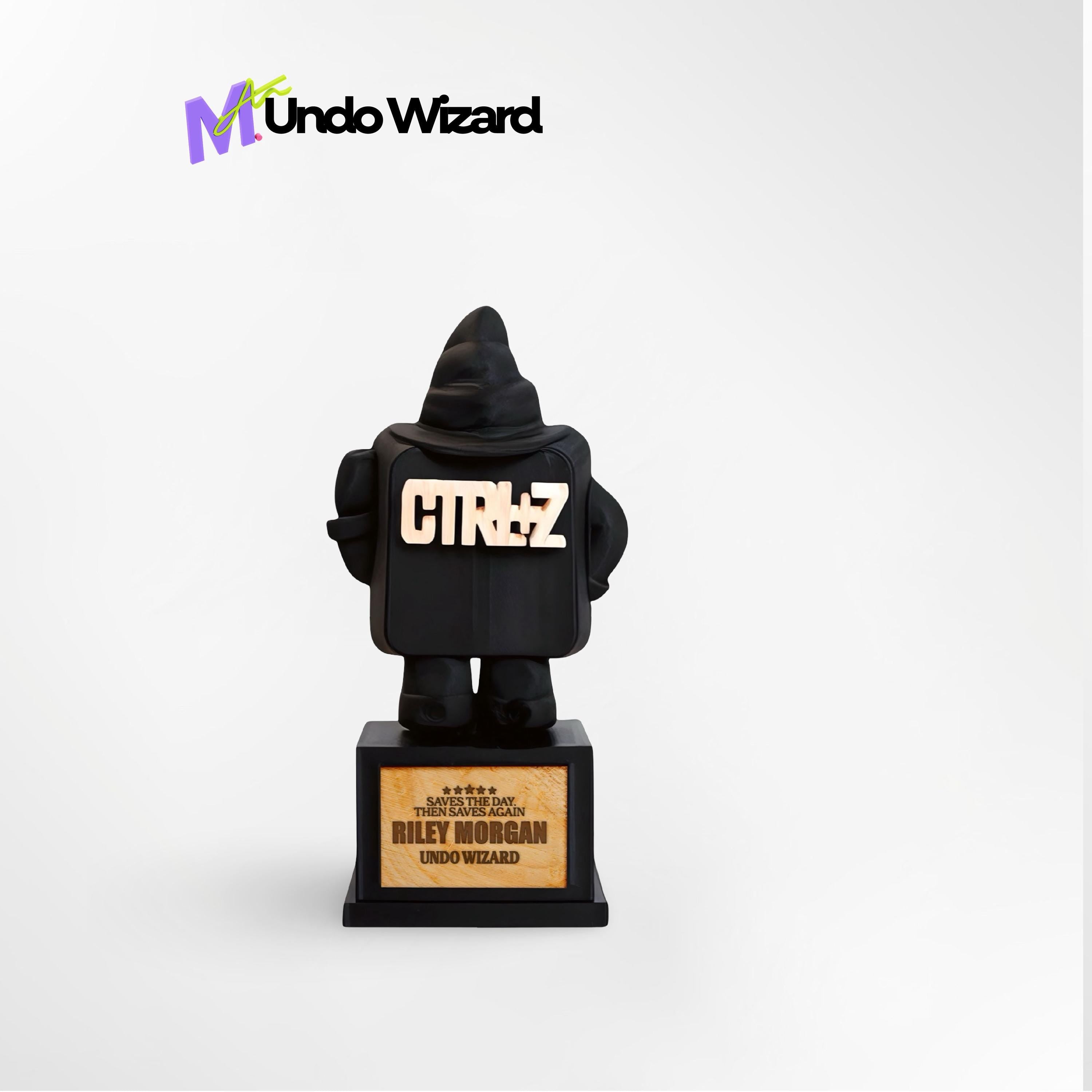Custom Undo Wizard Trophy - Front View of Tech Savior Award
