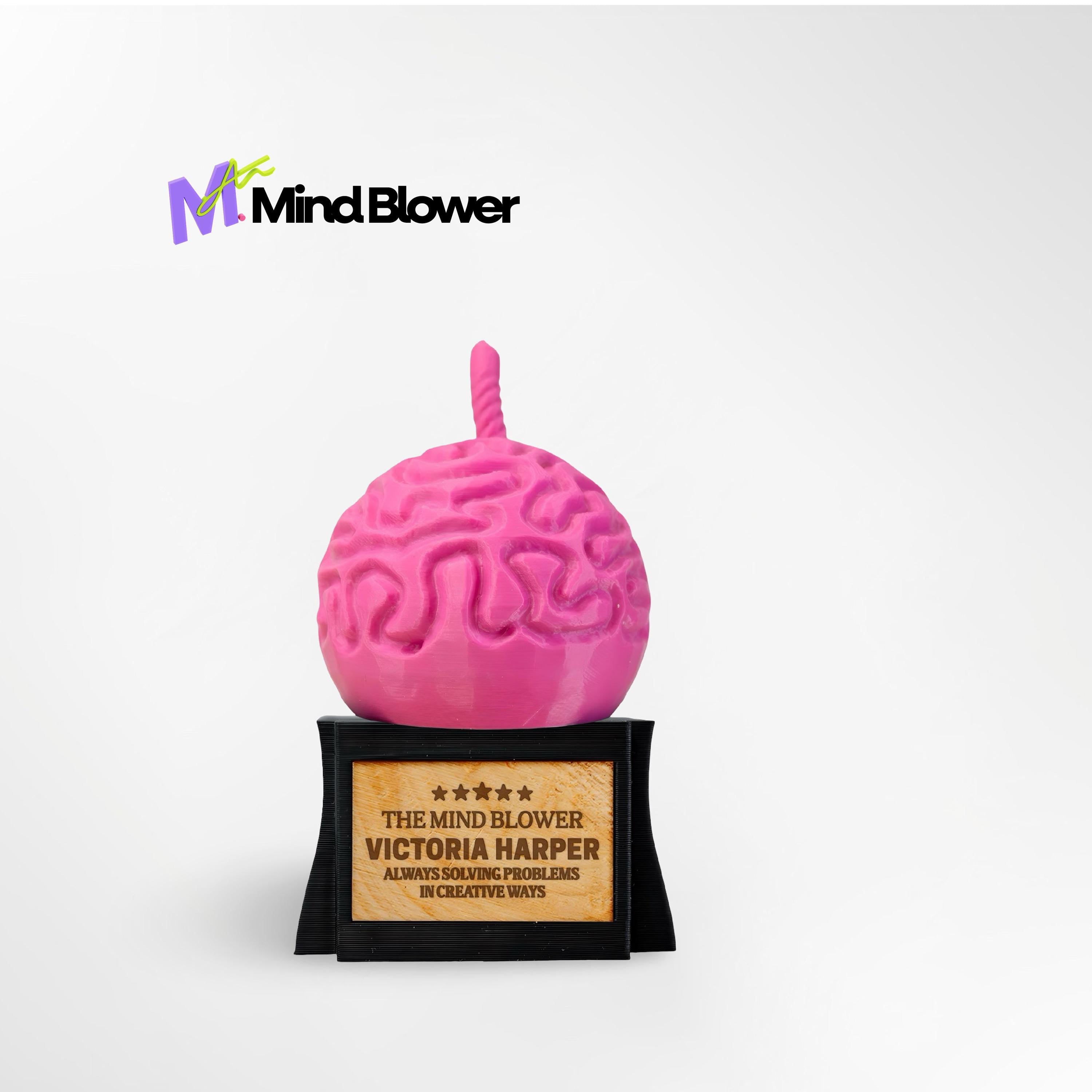 Custom Mind Blower Trophy - Front View of Creative Genius Award