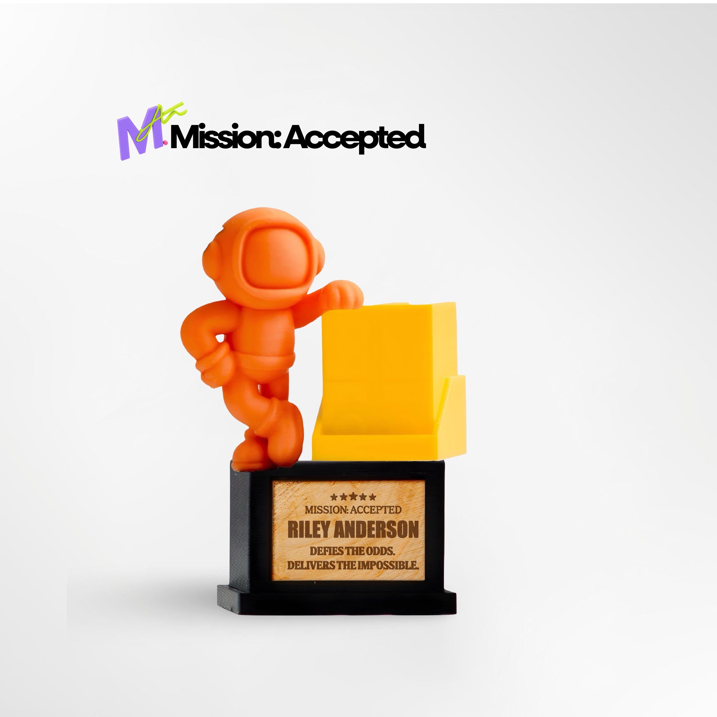 Custom Mission Accepted Trophy - Front View of Achievement Award