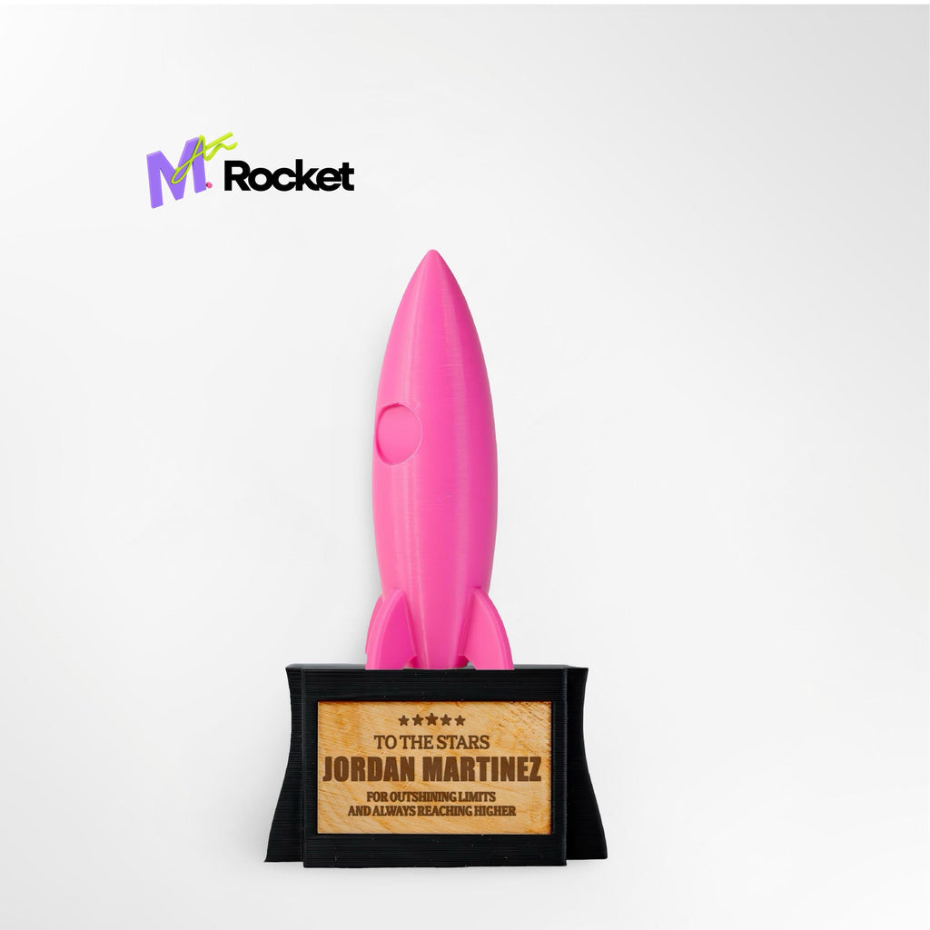 Custom Rocket Trophy - Front View of Innovation Award