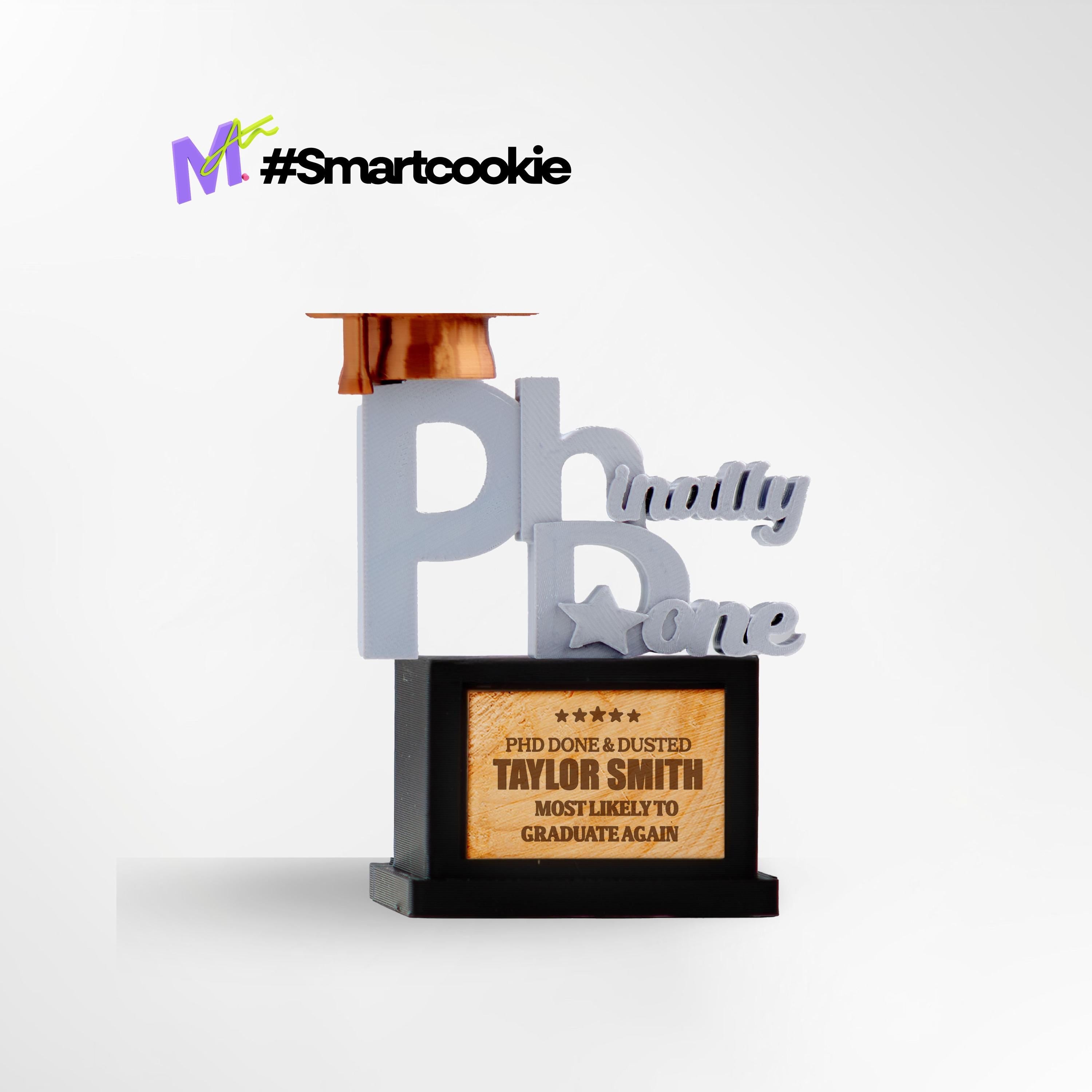 Custom #SmartCookie Trophy - Front View of Intelligent Fun Award
