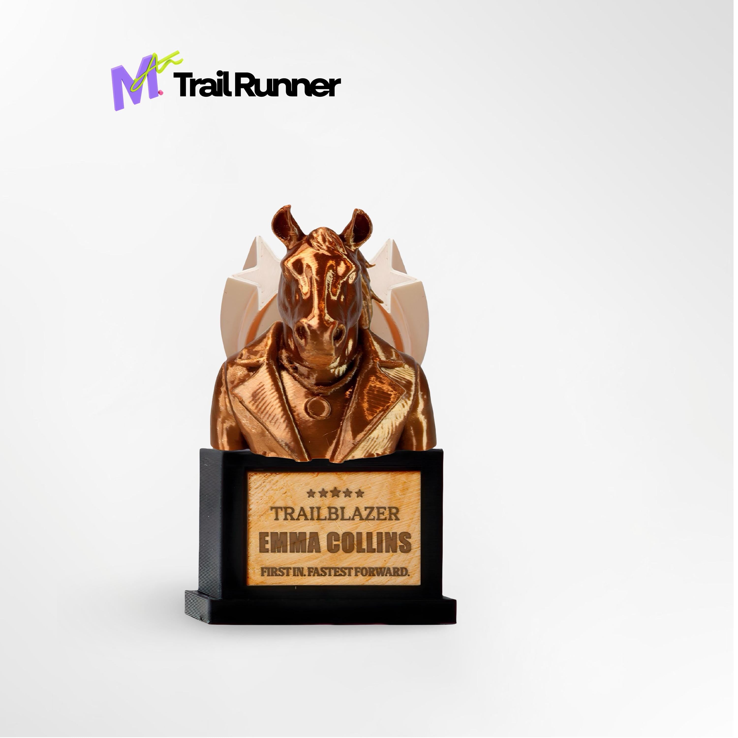 Custom Trailblazer Trophy - Front View of Leader Gift Award