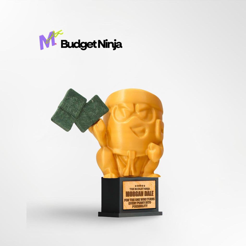 Custom Budget Ninja Trophy - Front View of Money Saver Award with Ninja Design