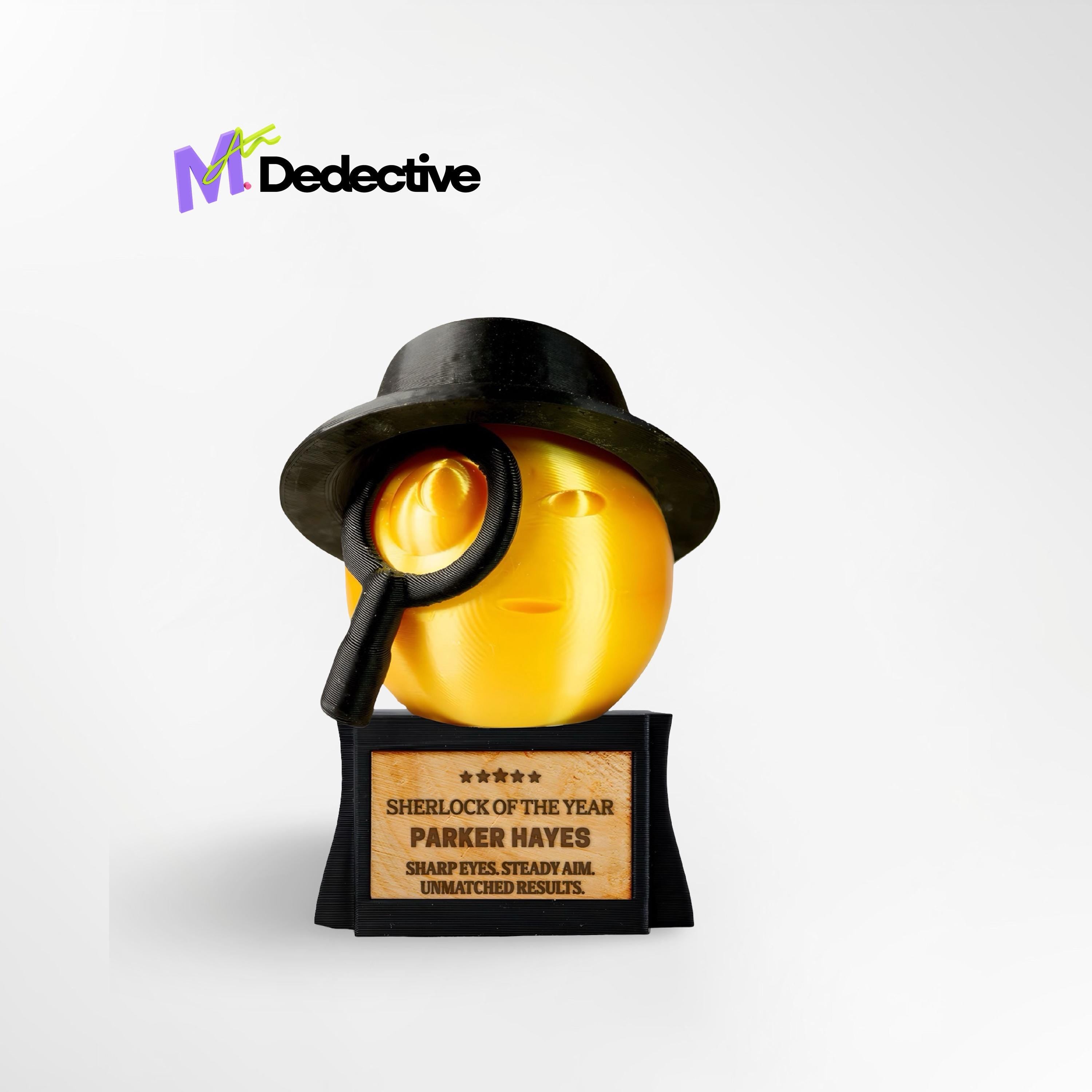 Custom Dedective Trophy - Front View of Mystery Solver Award