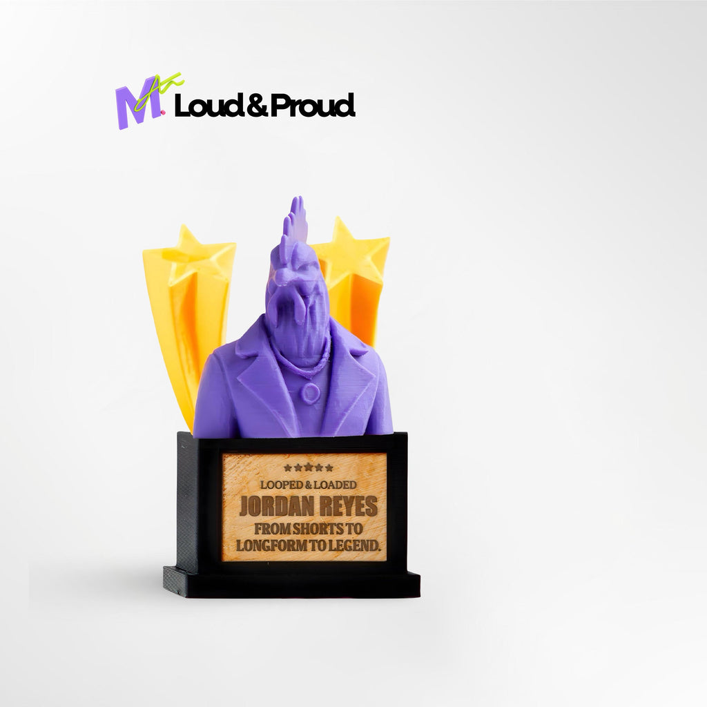 Custom Loud & Proud Trophy - Front View of Confident Personality Award