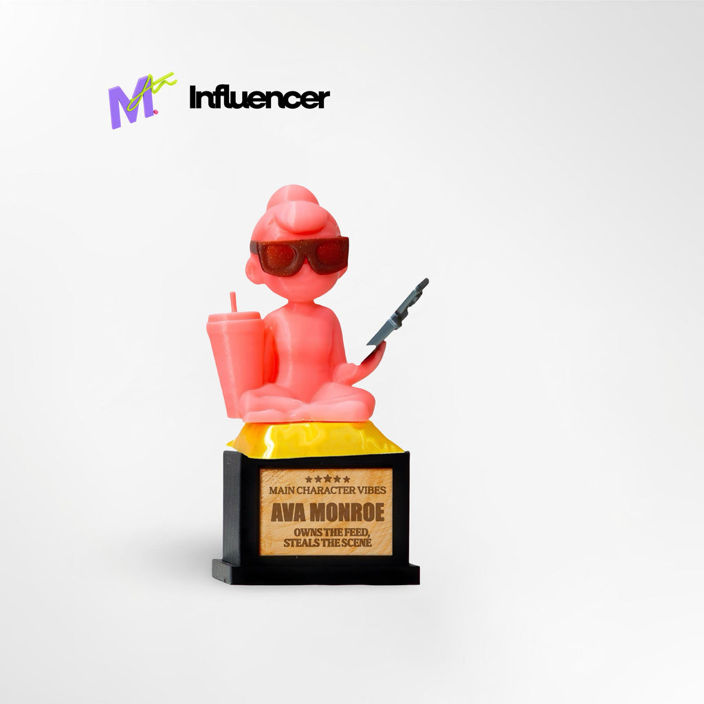 Custom Influencer Trophy - Front View of Social Media Star Award
