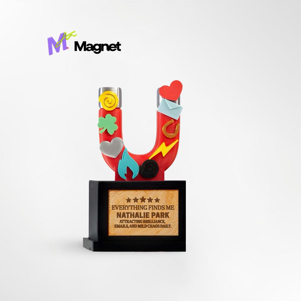 Custom Magnet Trophy - Front View of Attractive Personality Award